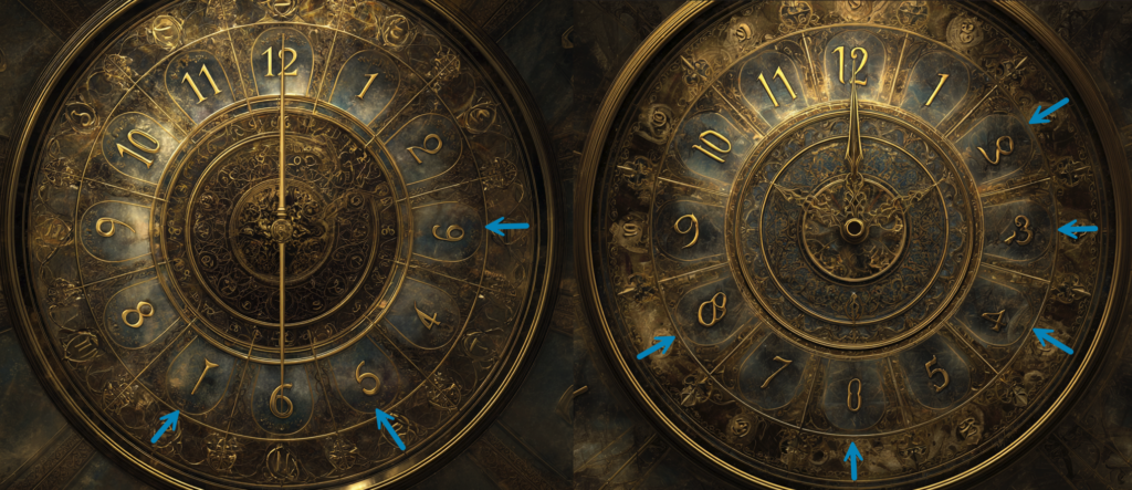 Images showing distorted clocks