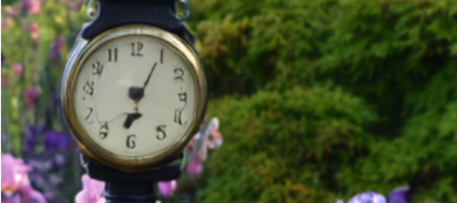 Close-up on the distorted clock from the image above